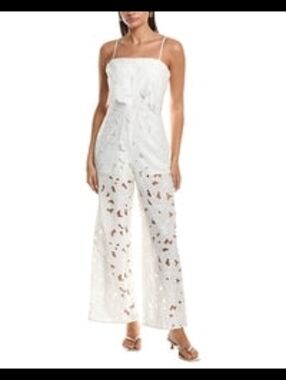 White Lace Strapless Wide-Leg Jumpsuit